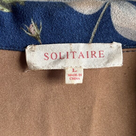 Anthropologie Solitaire Blue Floral Faux Suede Oversized Blazer Jacket Sz Large - Picture 5 of 13